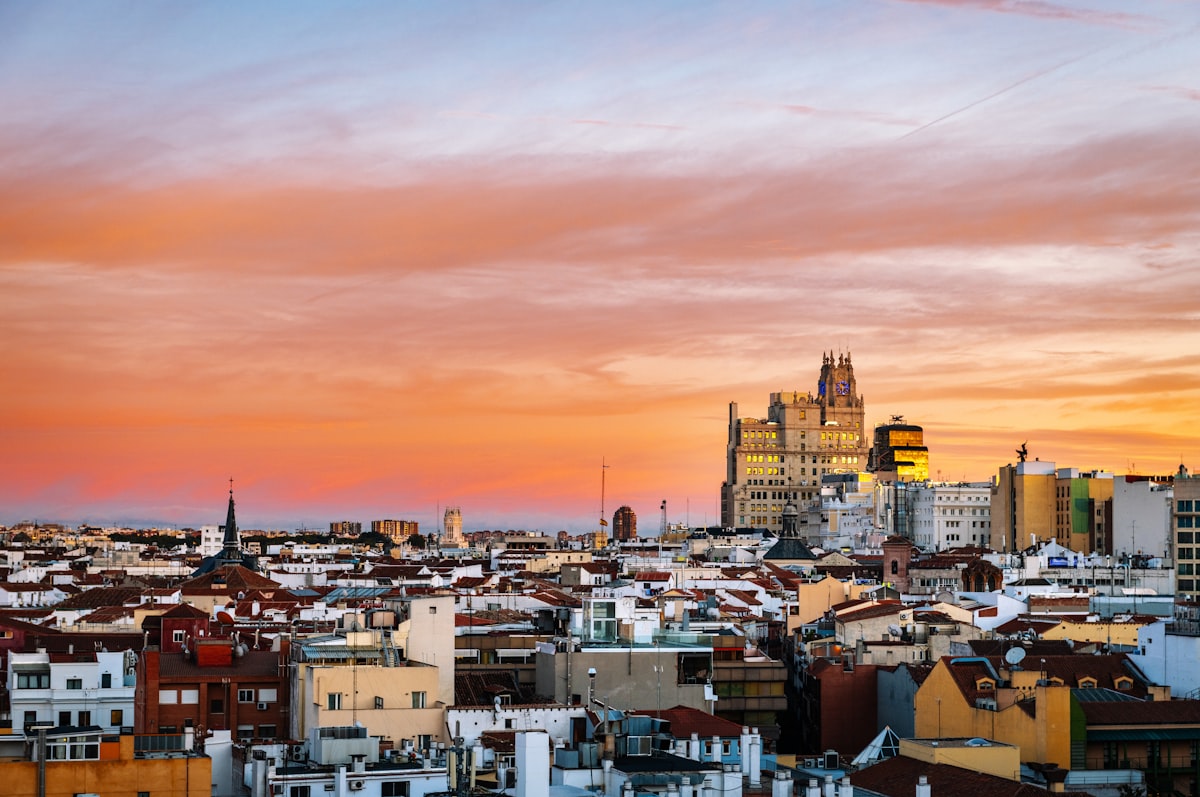 Círculo de Bellas Artes rooftop panorama at sunset